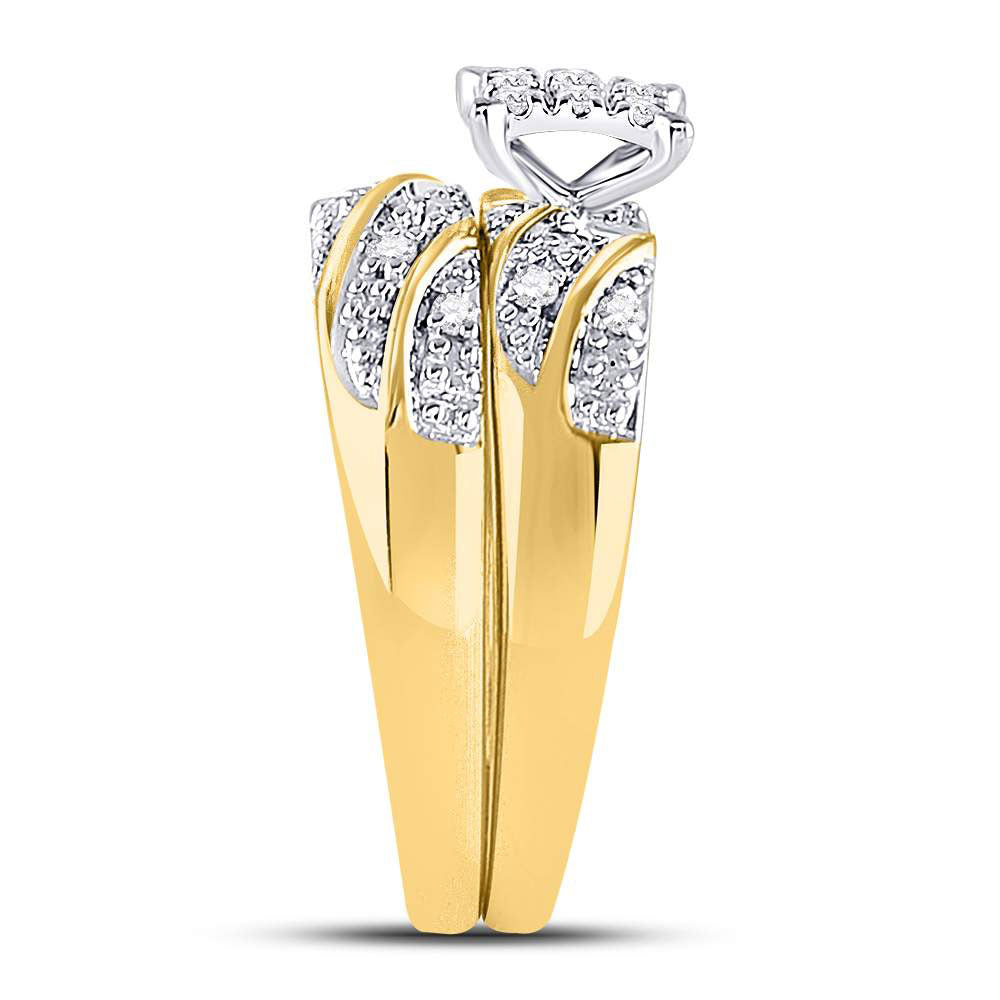 14K Yellow Gold His Hers Round Diamond Square Matching Wedding Set 1/3 Cttw, Womens Size: 5-10, Mens Size: 7-13