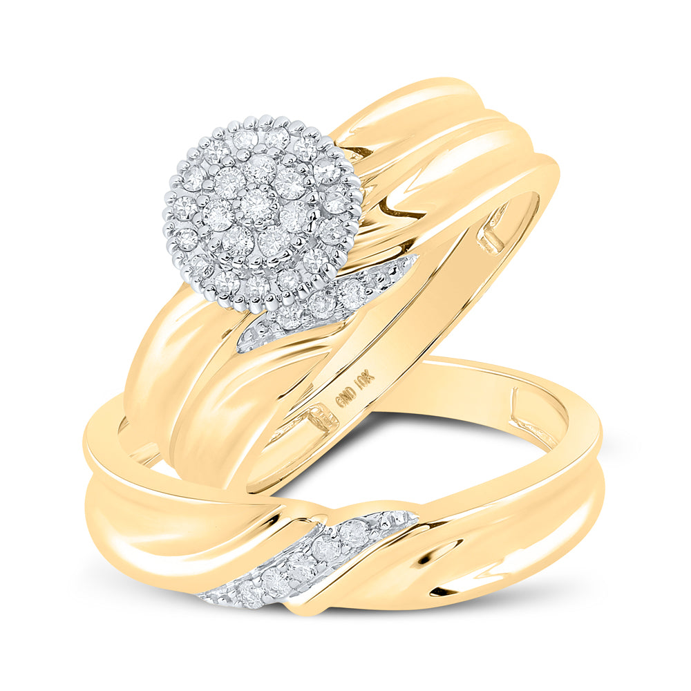 10k Yellow Gold Diamond His Hers Matching Trio Wedding Engagement Bridal Ring Set 1/4 Cttw, Womens Size: 5-10, Mens Size: 7-13