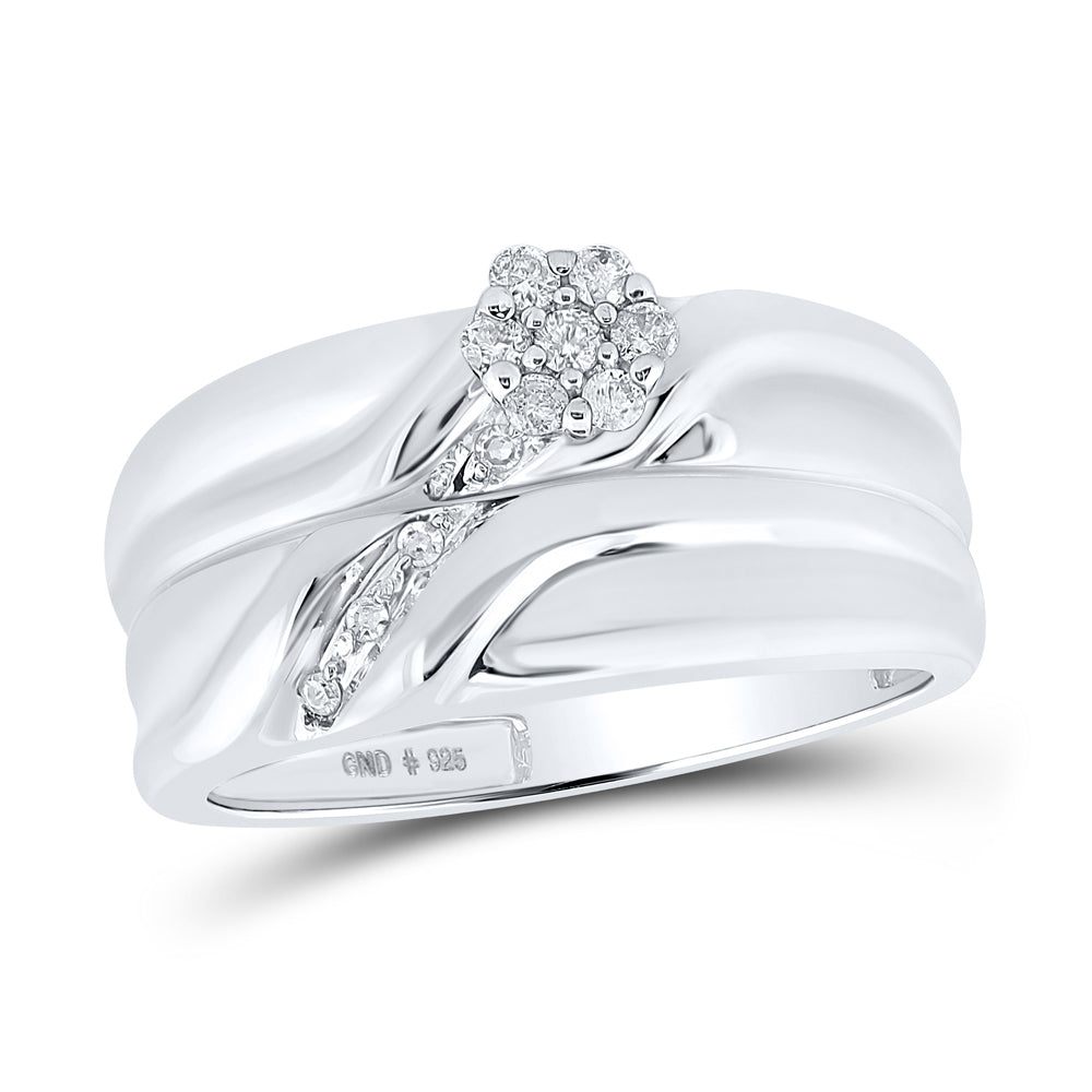 Sterling Silver His Hers Round Diamond Cluster Matching Wedding Set 1/6 Cttw, Womens Size: 5-10, Mens Size: 7-13