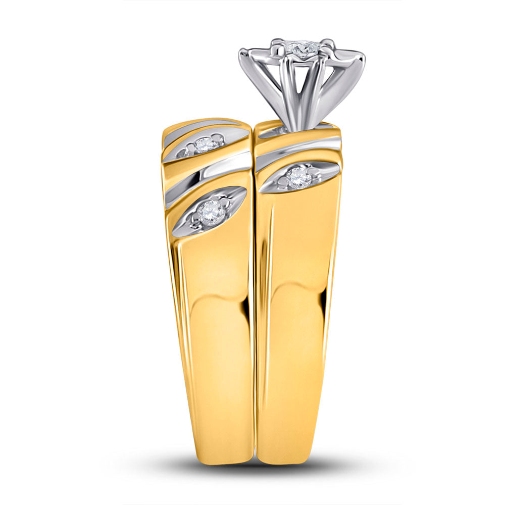 10kt Yellow Gold His Hers Marquise Diamond Solitaire Matching Bridal Wedding Ring Band Set 1/6 Cttw