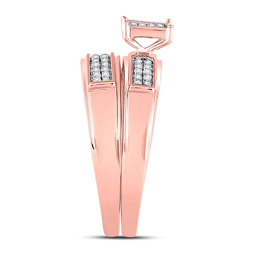 10K Rose Gold His Hers Round Diamond Square Matching Wedding Set 1/3ctw, Womens Size: 5-10, Mens Size: 7-13