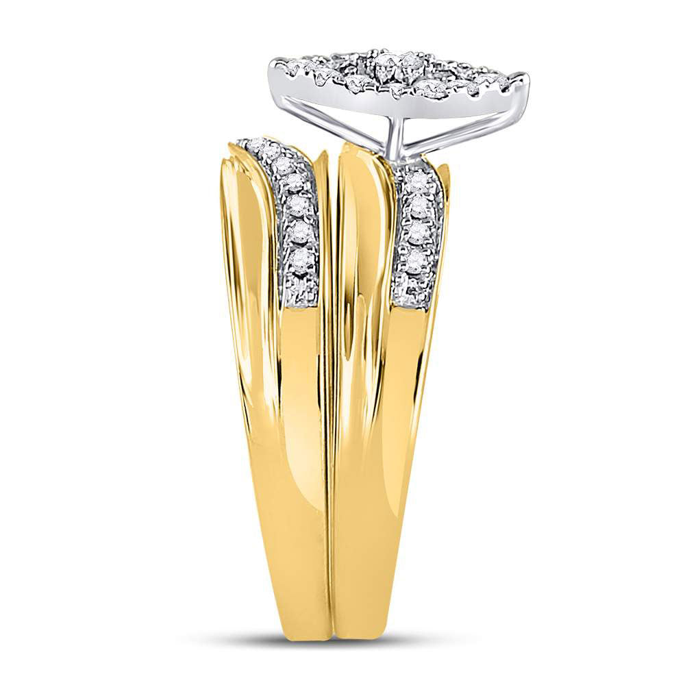 10K Yellow Gold His Hers Round Diamond Cluster Wedding Set 1/3ctw, Women's Size: 5-10, Men's Size: 7-13