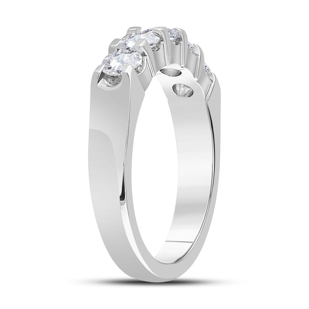 14K White Gold Womens Machine Set Round Diamond 5-stone Wedding Band 1 Cttw, Womens Size: 5-10