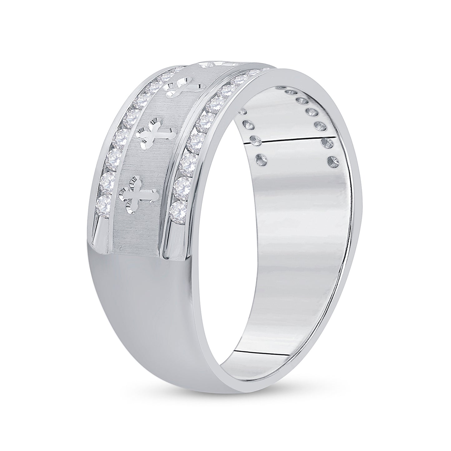 14K White Gold Mens Round Diamond Wedding Cross Band Ring 1/2 Cttw, Mens Size: 7-13