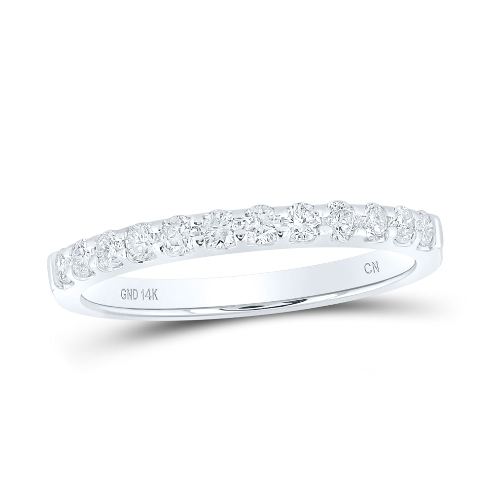 14K White Gold Womens Round Pave-set Diamond Single Row Wedding Band 1/4 Cttw, Womens Size: 5-10