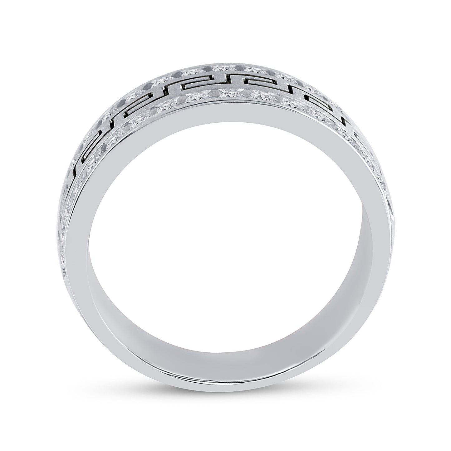 14K White Or Yellow Gold Mens Round Diamond Double Row Grecco Greek Key Wedding Band , Mens Size: 7-13