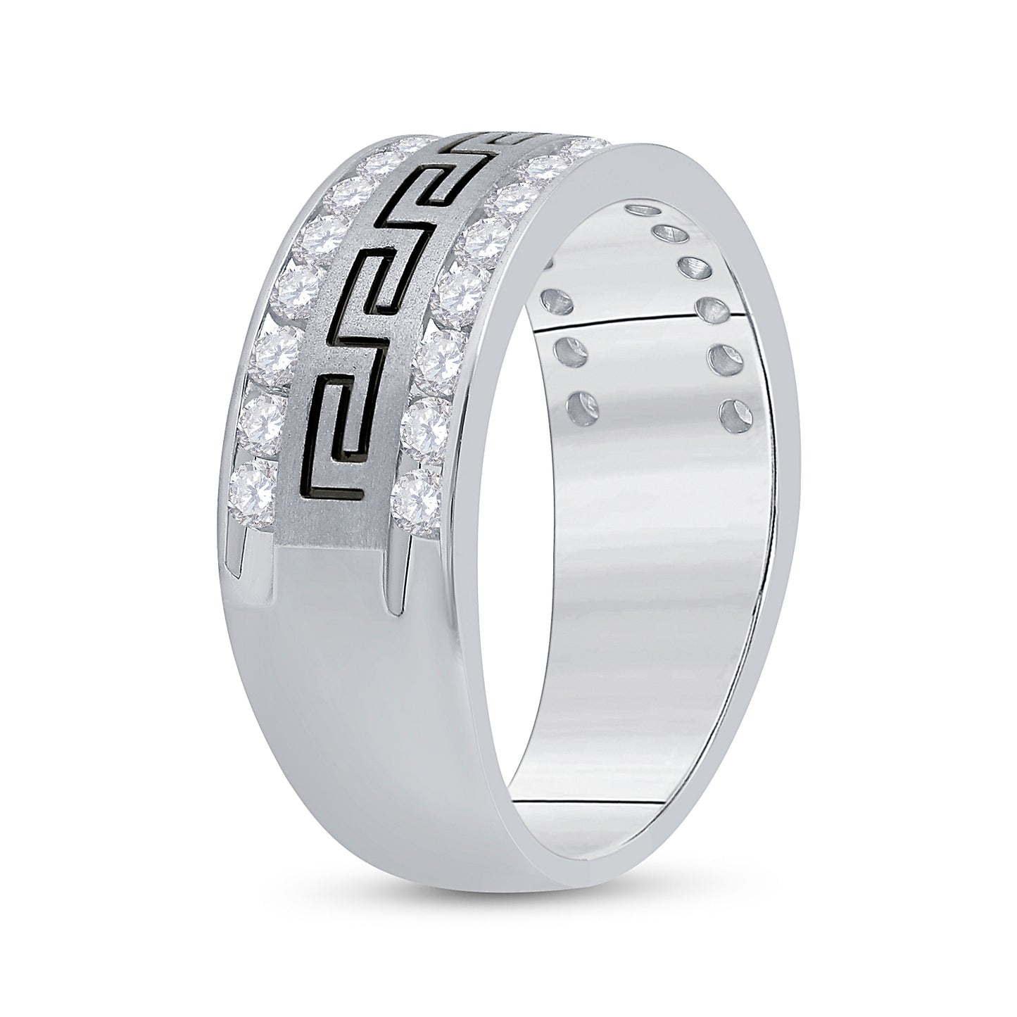14K White Or Yellow Gold Mens Round Diamond Double Row Grecco Greek Key Wedding Band , Mens Size: 7-13