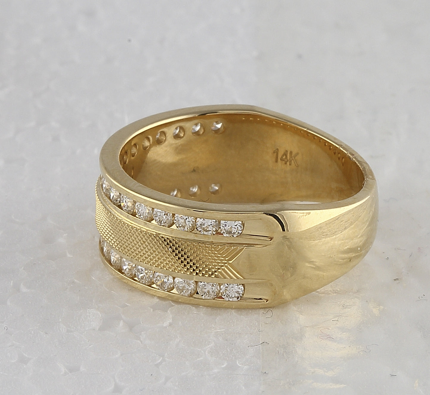 14K Yellow Gold Mens Round Diamond Double Row Textured Wedding Band Ring 1 Cttw, Mens Size: 7-13