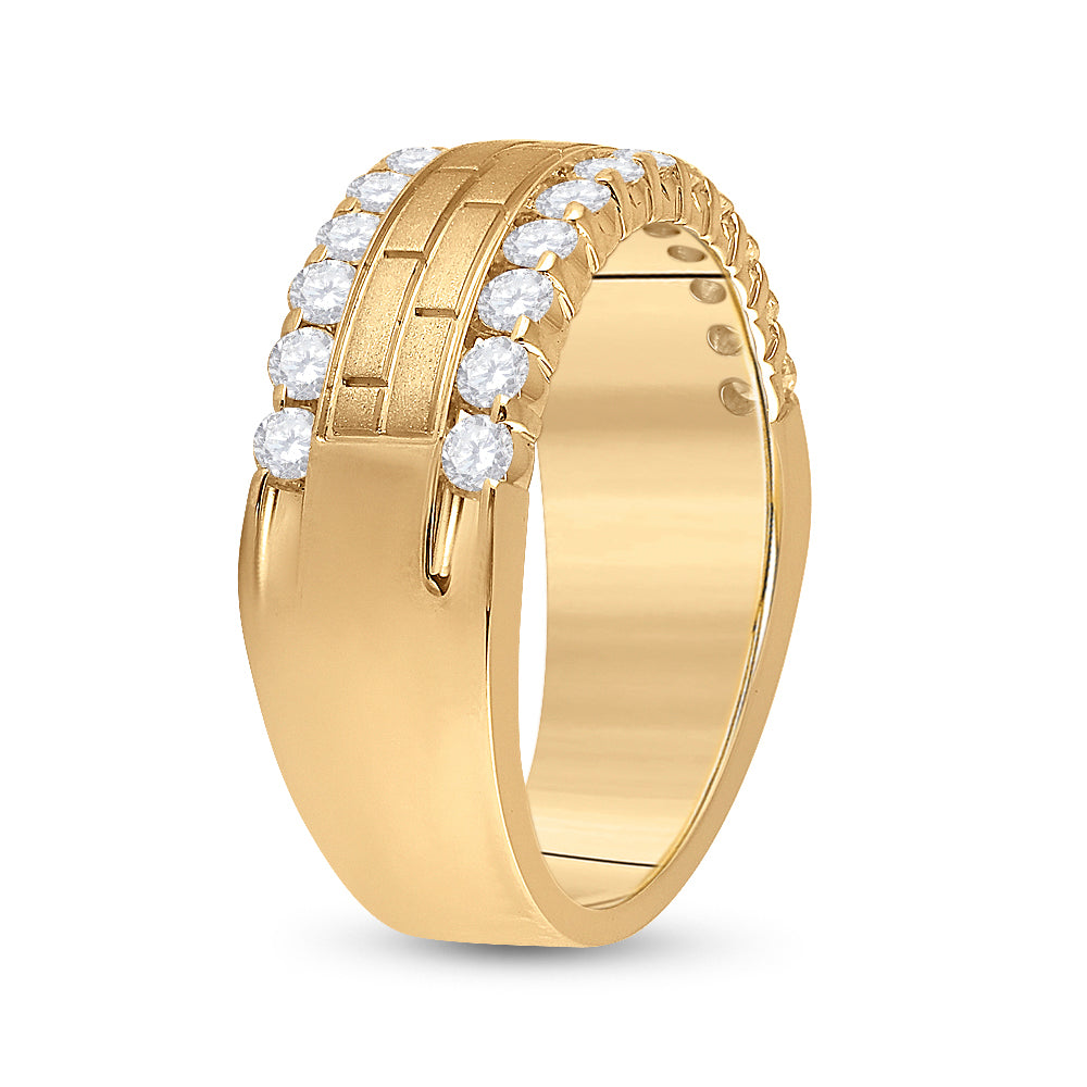 10K Yellow Gold Mens Round Diamond Wedding Brick Band Ring 1 Cttw, Mens Size: 7-13