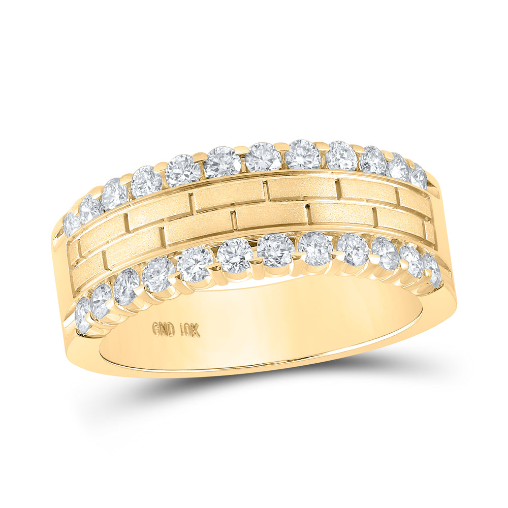 10K Yellow Gold Mens Round Diamond Wedding Brick Band Ring 1 Cttw, Mens Size: 7-13