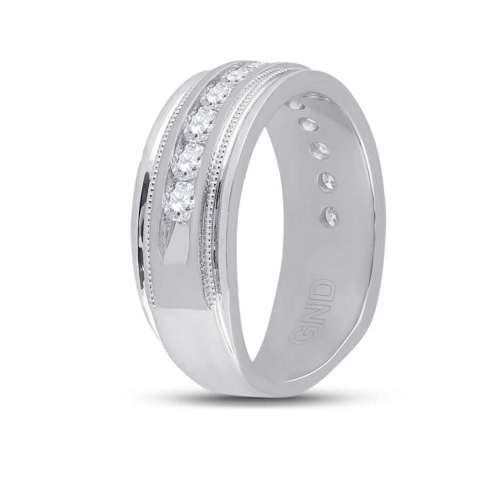 10K White Gold Mens Round Diamond Wedding Single Row Band Ring 1 Cttw, Mens Size: 7-13