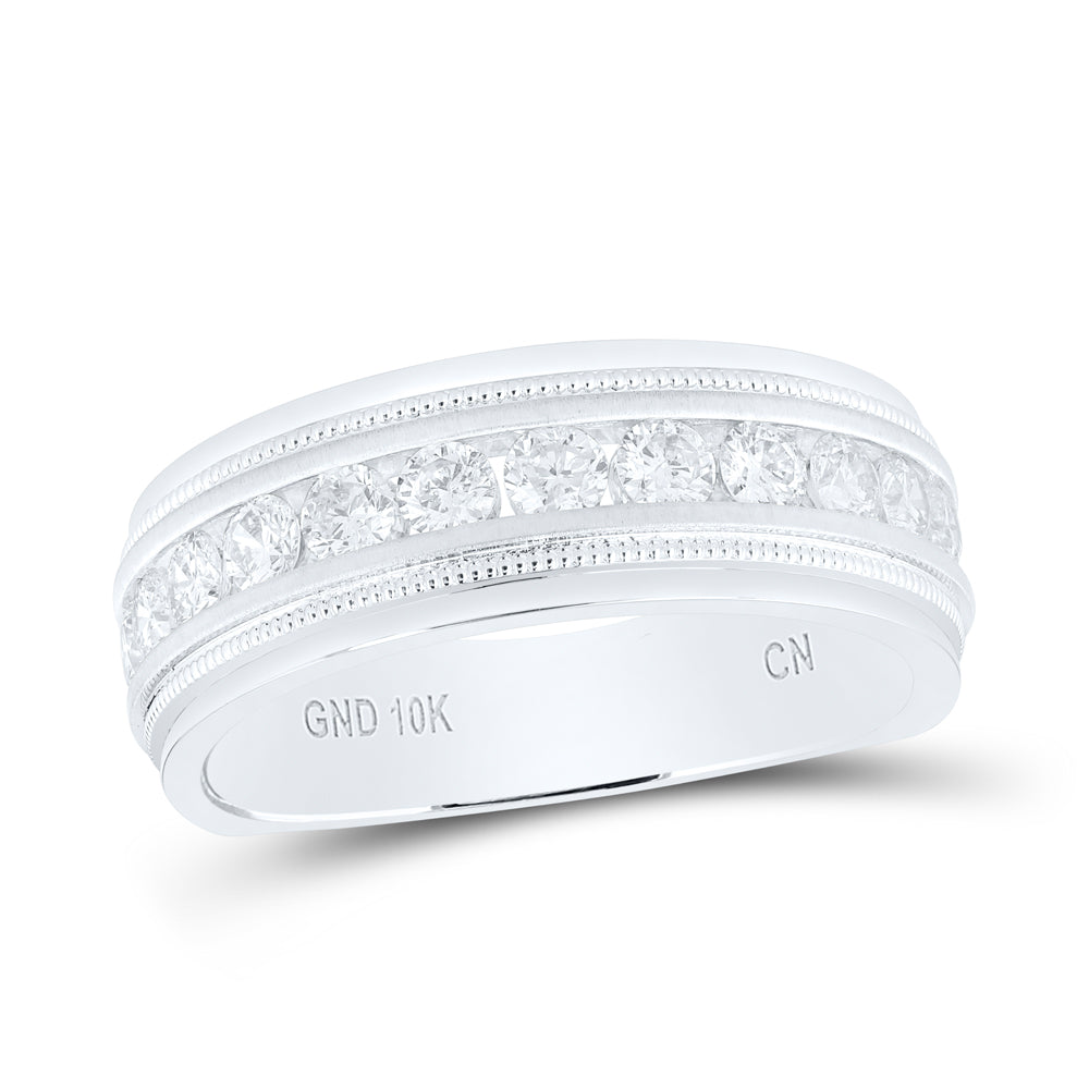 10K White Gold Mens Round Diamond Wedding Single Row Band Ring 1 Cttw, Mens Size: 7-13