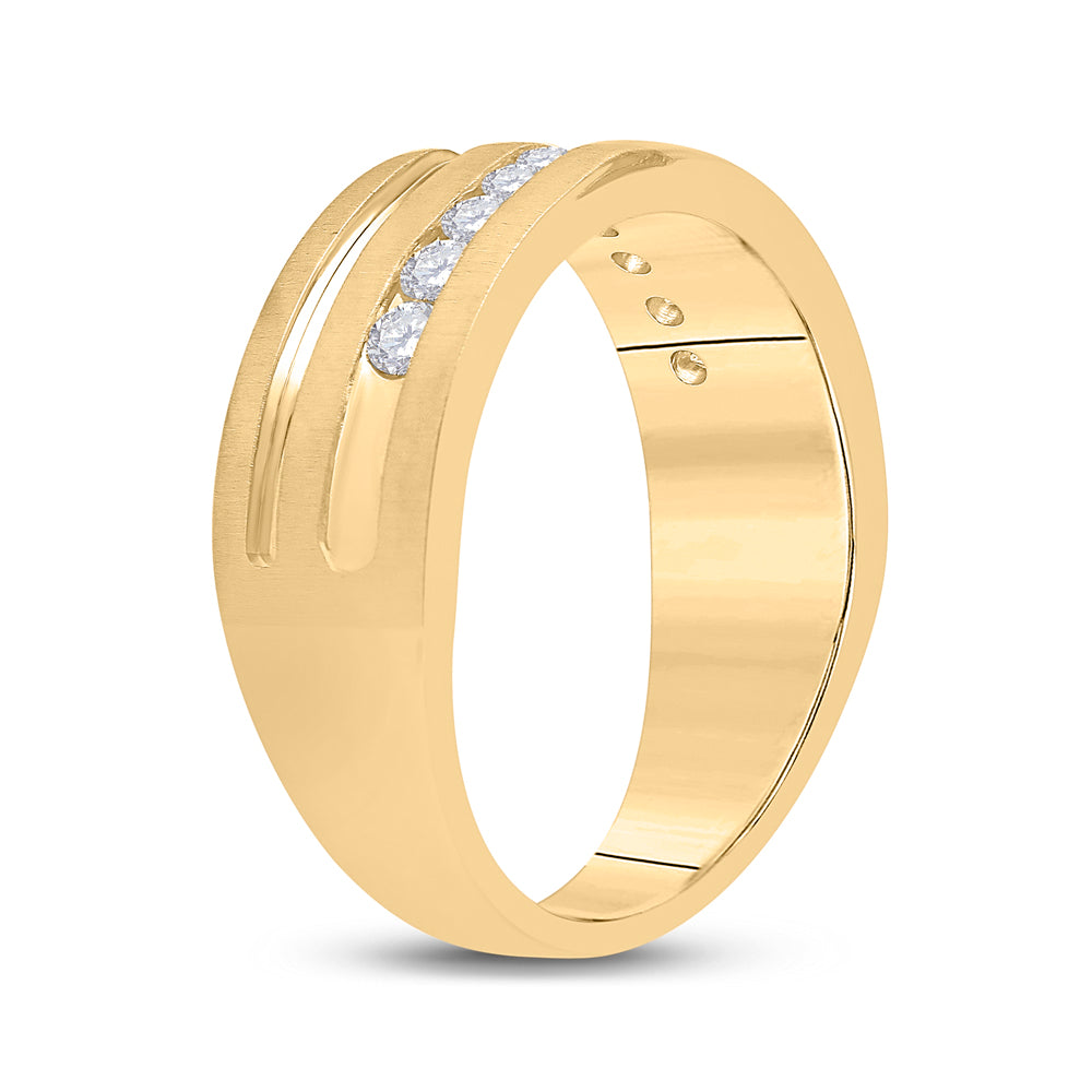 10K Yellow Gold Mens Round Diamond Wedding Band Ring 1/2 Cttw, Mens Size: 7-13