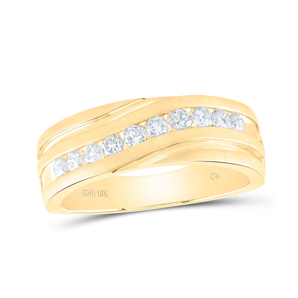 10K Yellow Gold Mens Round Diamond Wedding Band Ring 1/2 Cttw, Mens Size: 7-13