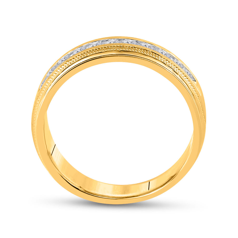 10K Yellow Gold Men's Round Diamond Wedding Single Row Band Ring 1/2ctw, Men's Size: 7-13