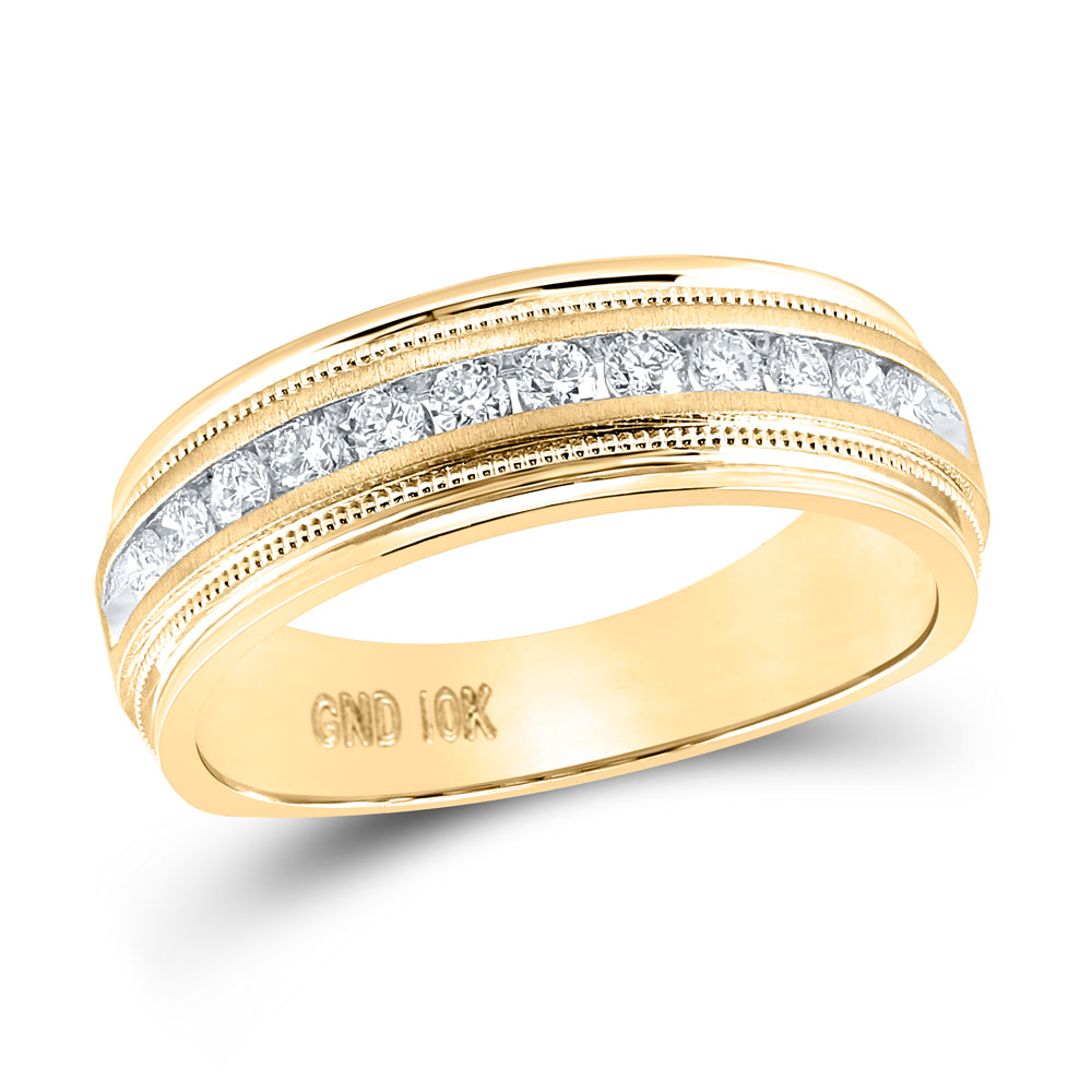 10K Yellow Gold Men's Round Diamond Wedding Single Row Band Ring 1/2ctw, Men's Size: 7-13