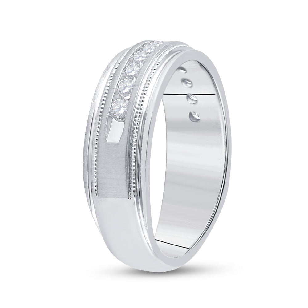 10K White Gold Men's Round Diamond Wedding Single Row Band Ring 1/2ctw, Men's Size: 7-13