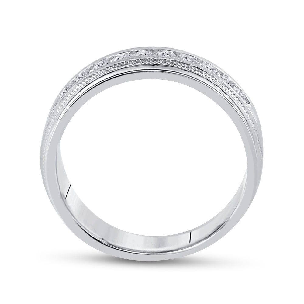 10K White Gold Men's Round Diamond Wedding Single Row Band Ring 1/2ctw, Men's Size: 7-13