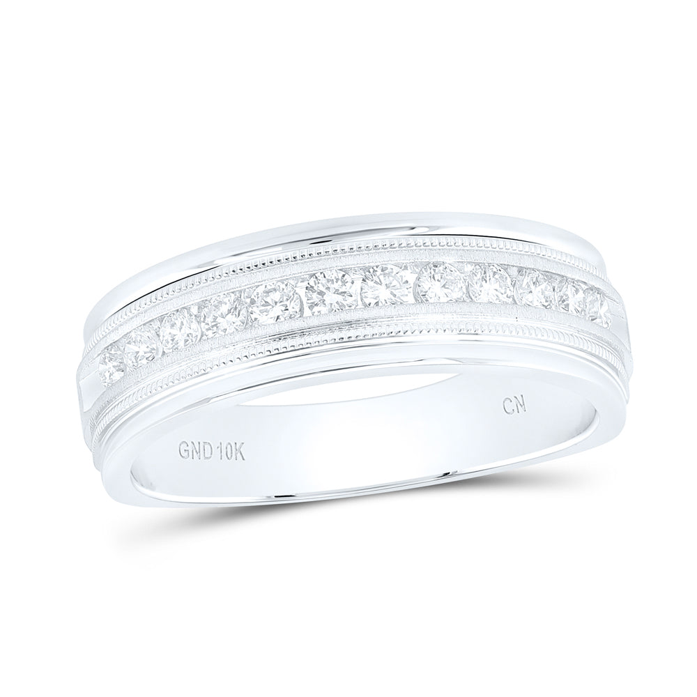 10K White Gold Men's Round Diamond Wedding Single Row Band Ring 1/2ctw, Men's Size: 7-13