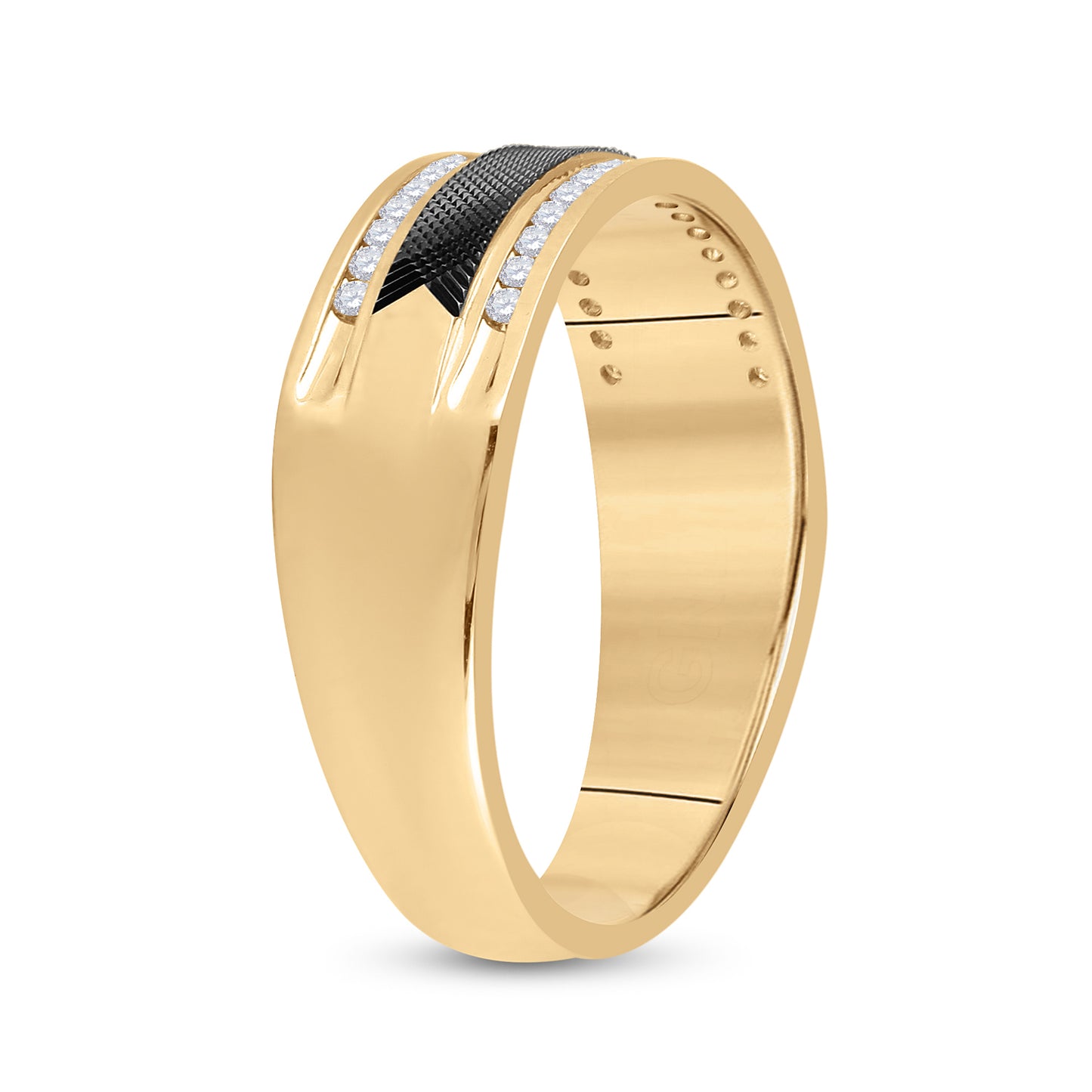 14K Yellow Gold Mens Round Diamond Wedding Black-tone Band Ring 1/4 Cttw, Mens Size: 7-13