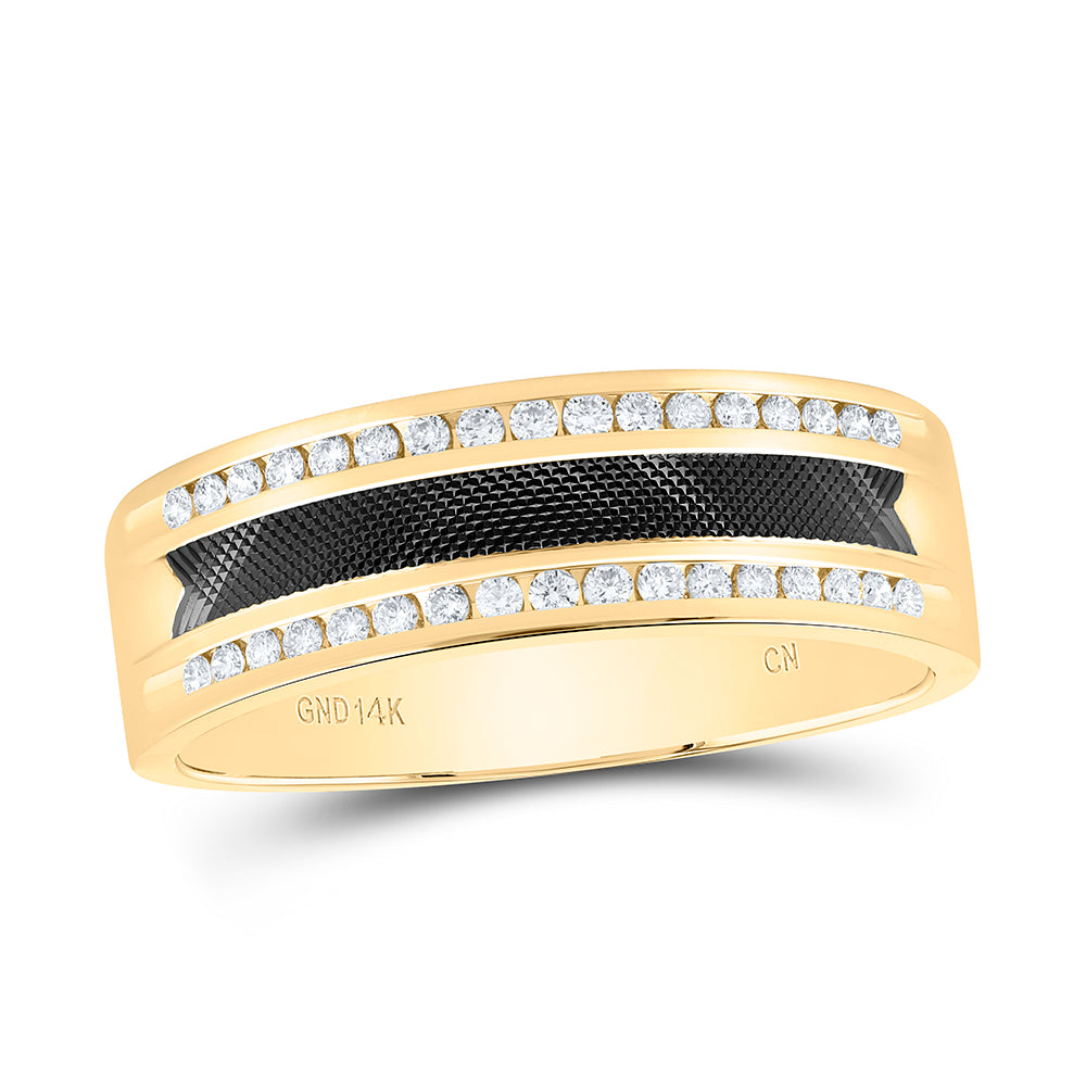 14K Yellow Gold Mens Round Diamond Wedding Black-tone Band Ring 1/4 Cttw, Mens Size: 7-13
