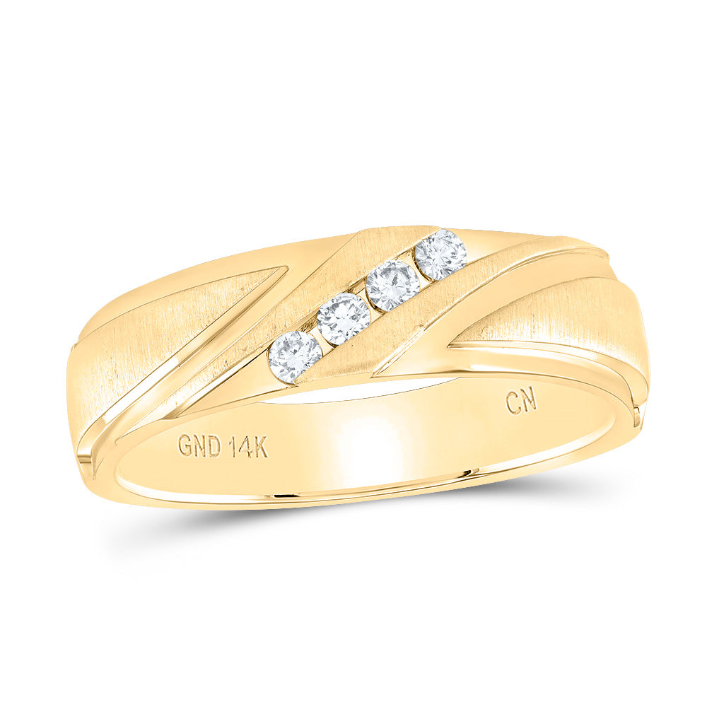 14K Yellow Gold Mens Round Diamond Wedding Channel-Set Band Ring 1/6 Cttw, Mens Size: 7-13