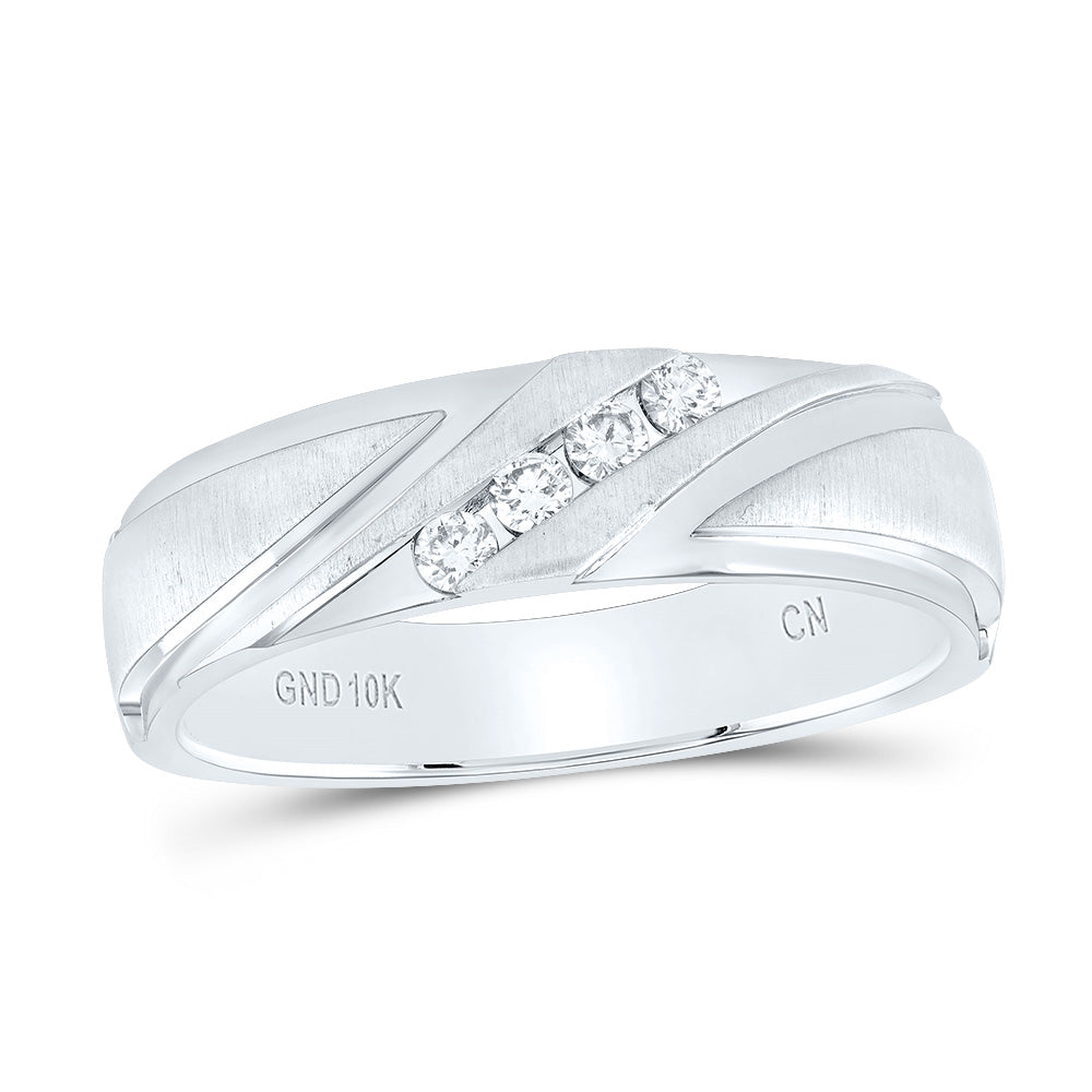 10K White Gold Mens Round Diamond Wedding Channel Set Band Ring 1/6 Cttw, Mens Size: 7-13