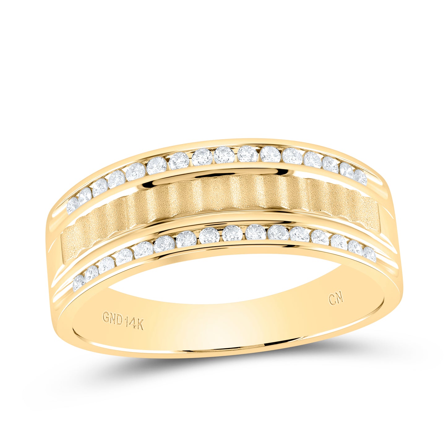14K Yellow Gold Mens Round Diamond Double Row Matte Textured Wedding Band Ring 1/3 Cttw, Mens Size: 7-13