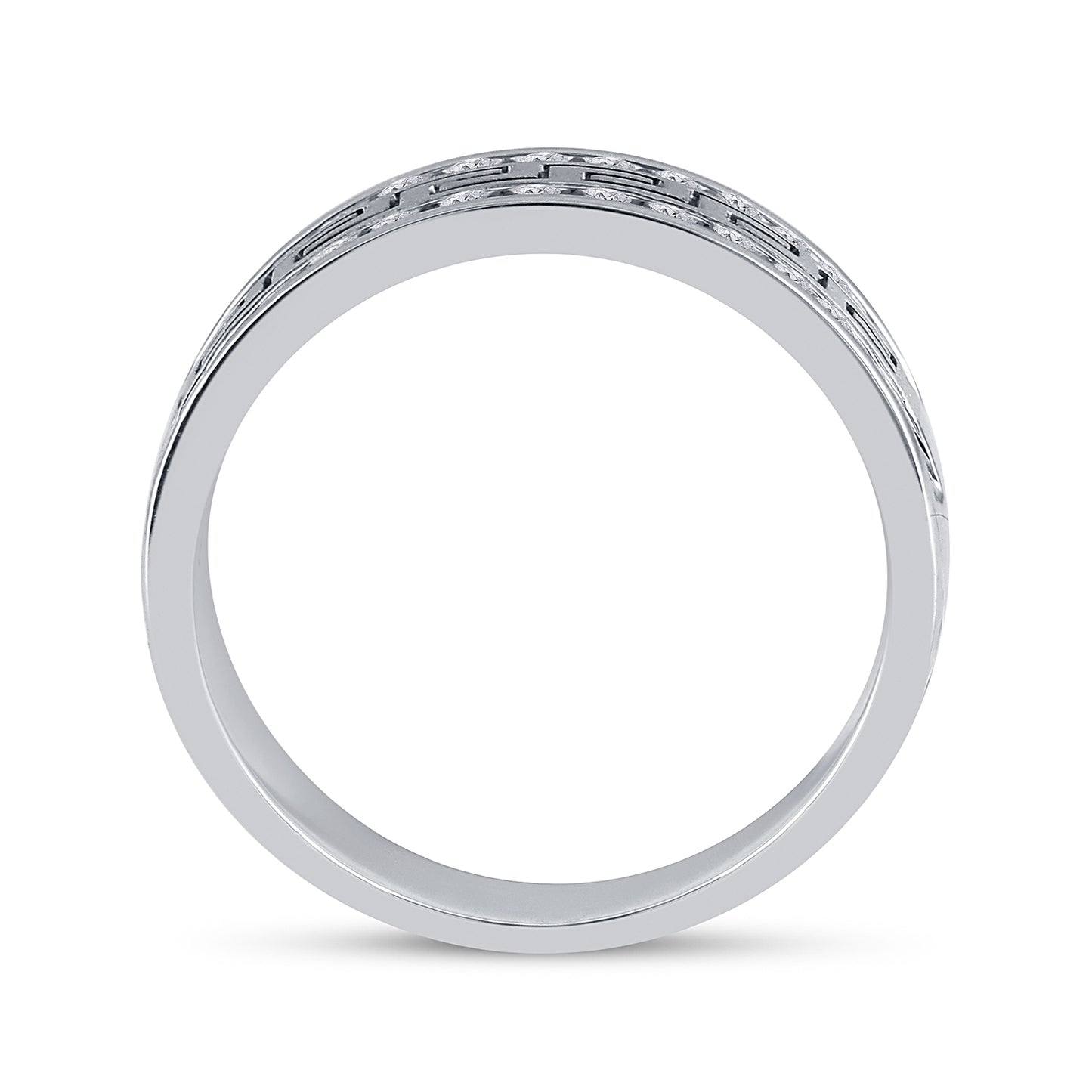 14k White Gold Mens Round Diamond Grecco Wedding Anniversary Band 3/4 Cttw, Mens Size: 7-13