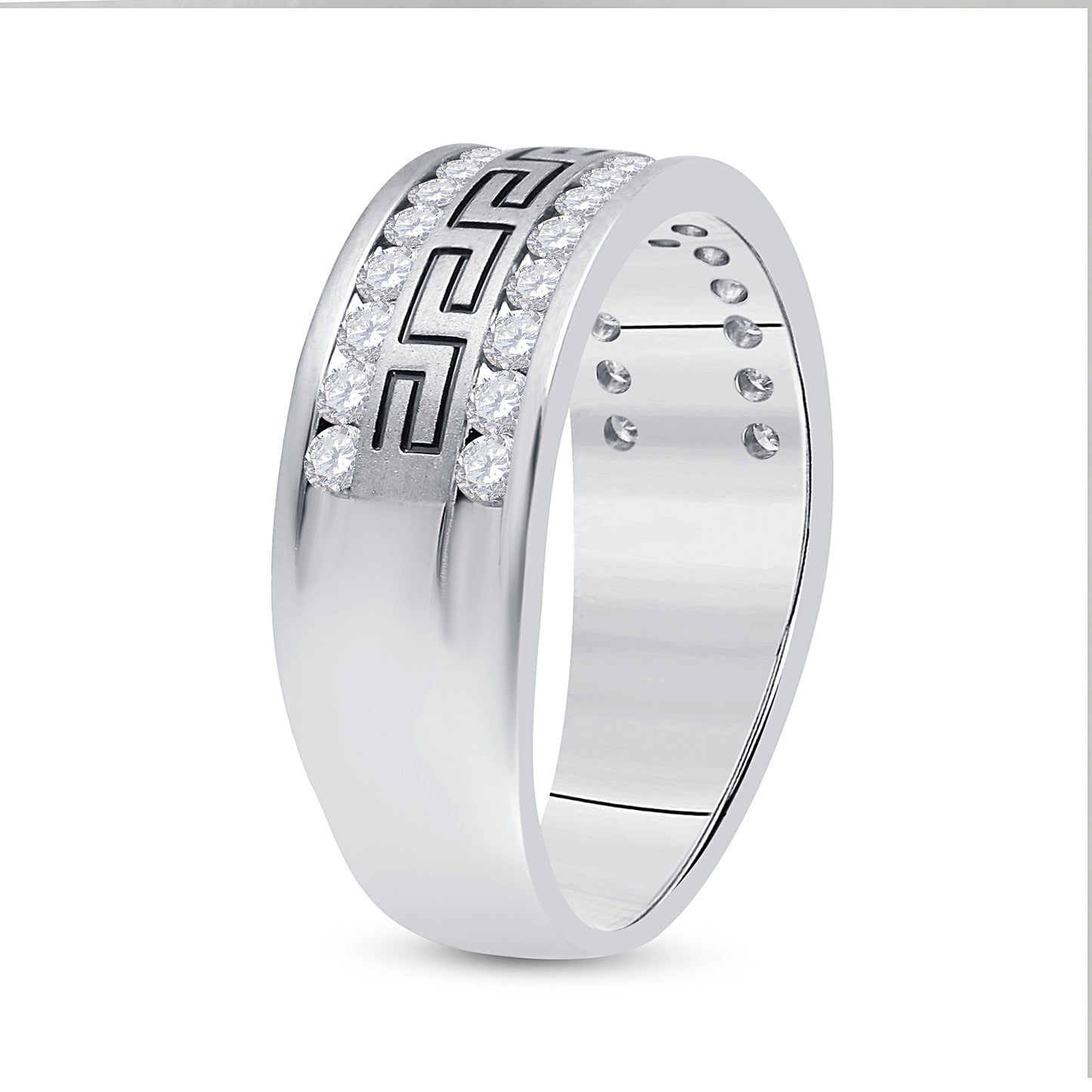 14k White Gold Mens Round Diamond Grecco Wedding Anniversary Band 3/4 Cttw, Mens Size: 7-13