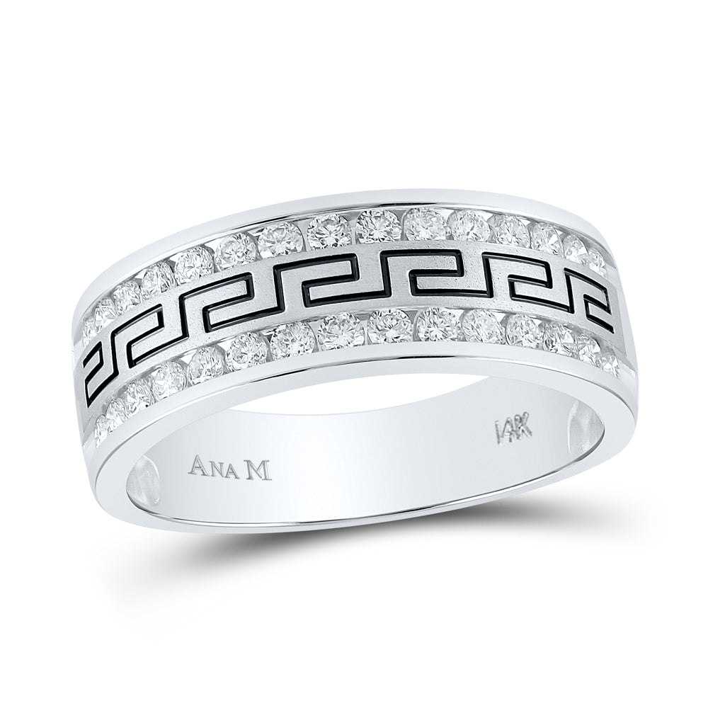 14k White Gold Mens Round Diamond Grecco Wedding Anniversary Band 3/4 Cttw, Mens Size: 7-13