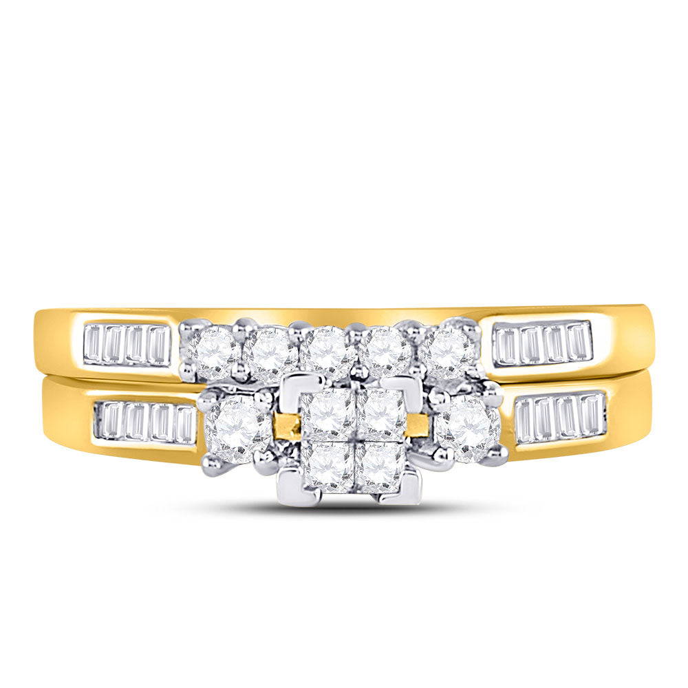 10kt Yellow Gold Womens Princess Diamond Bridal Wedding Engagement Anniversary Ring Band Set 1/2 Cttw, Women Size: 5-9
