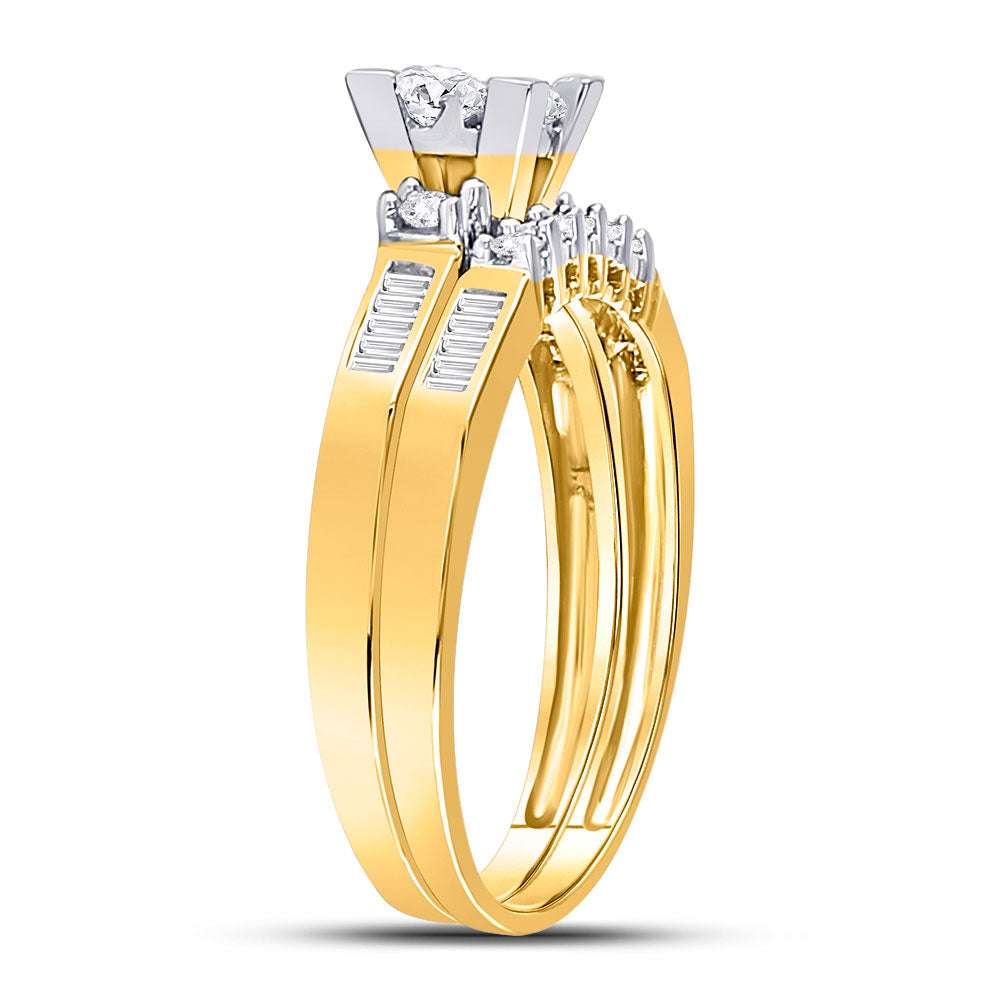 10kt Yellow Gold Womens Princess Diamond Bridal Wedding Engagement Anniversary Ring Band Set 1/2 Cttw, Women Size: 5-9