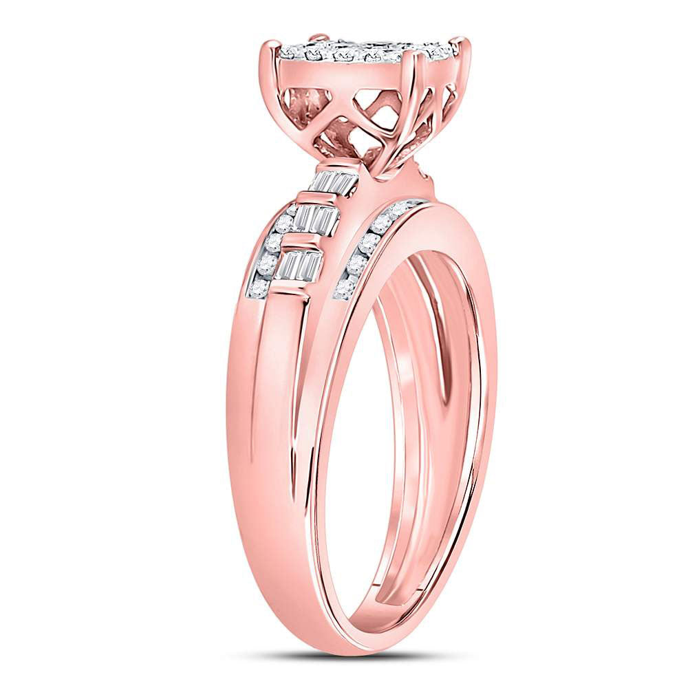 10K Rose Gold Round Diamond Cluster Bridal Wedding Engagement Ring 1/2ctw, Womens Size: 5-10