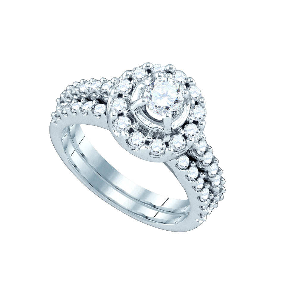 14kt White Gold 1 1/4 Cttw Diamond and 1/3 Cttw Round Bliss Wedding Engagement Anniversary Bridal Set, Women Size: 5-9