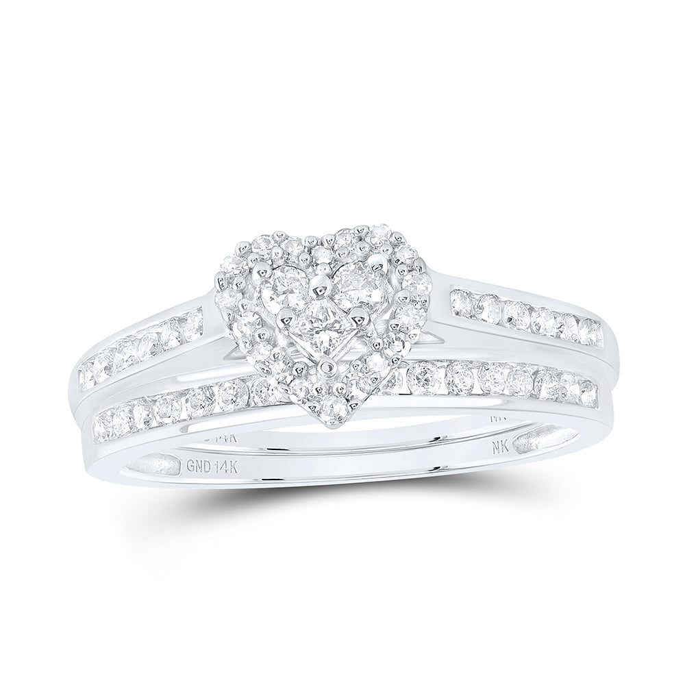 14K White Gold Diamond Heart Bridal Wedding Ring Band Set 1/2 Cttw, Womens Size: 5-10