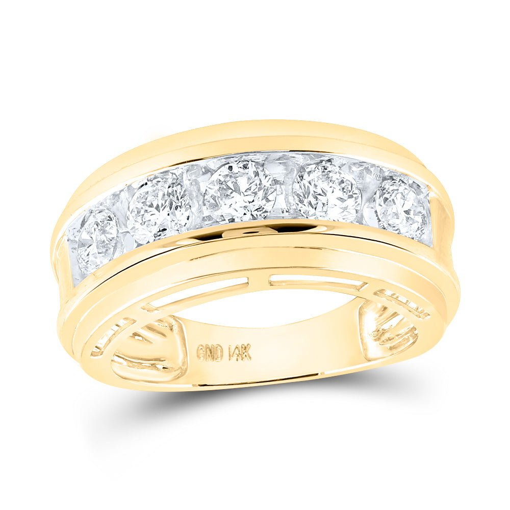 14K Yellow Gold Mens Round Diamond 5-Stone Wedding Band Ring 2 Cttw, Mens Size: 7-13