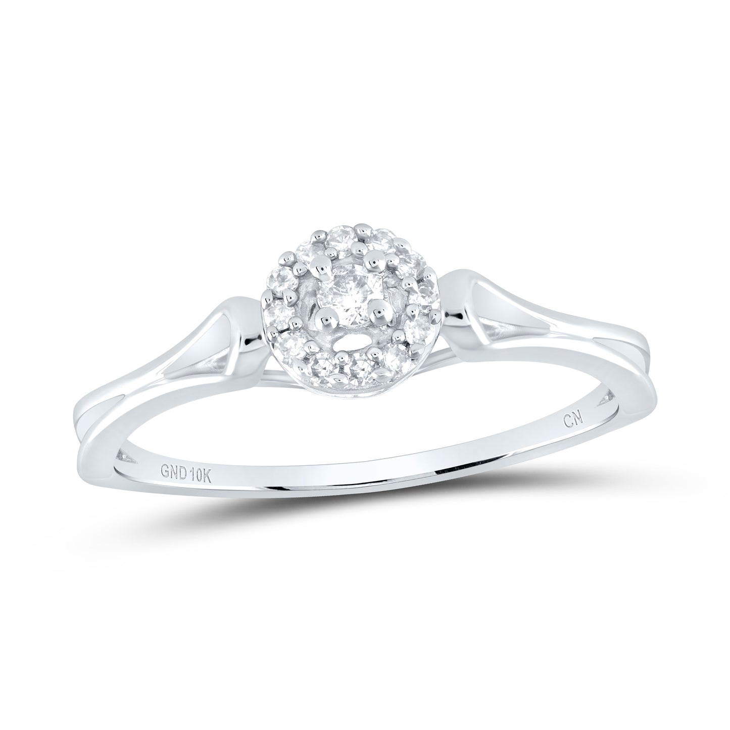 10K White Gold Womens Round Diamond Solitaire Promise Ring 1/10ctw, Womens Size: 5-10