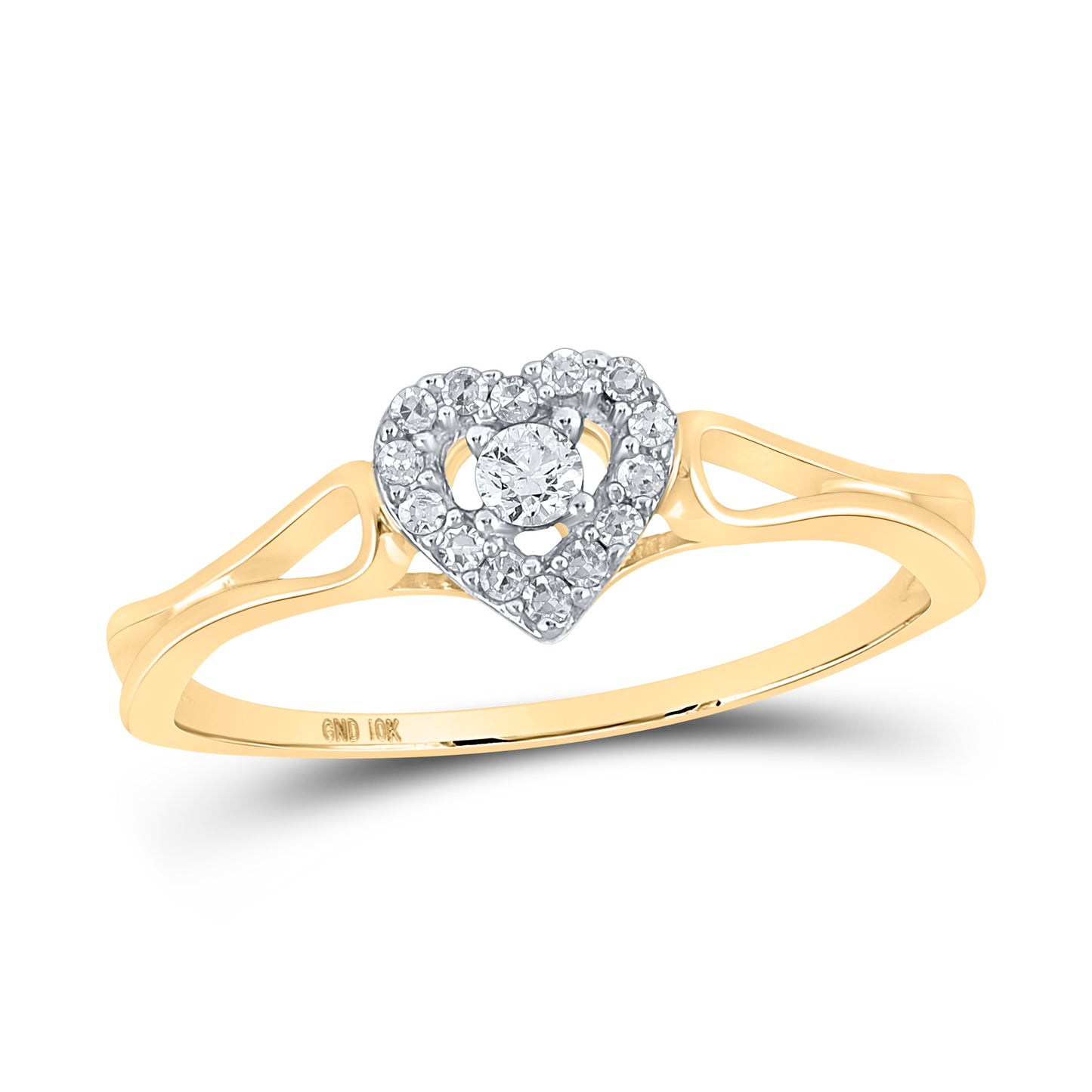 10K Yellow Gold Womens Round Diamond Heart Promise Ring 1/8 Cttw, Womens Size: 5-10