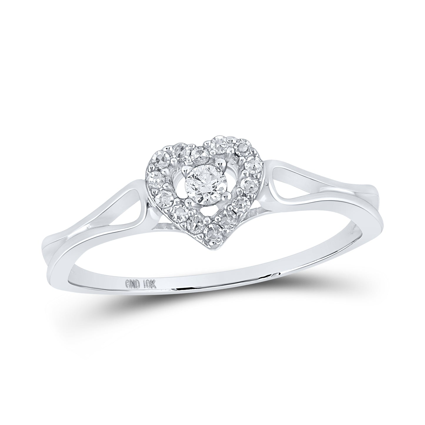 10K White Gold Womens Round Diamond Heart Promise Ring 1/8 Cttw, Womens Size: 5-10