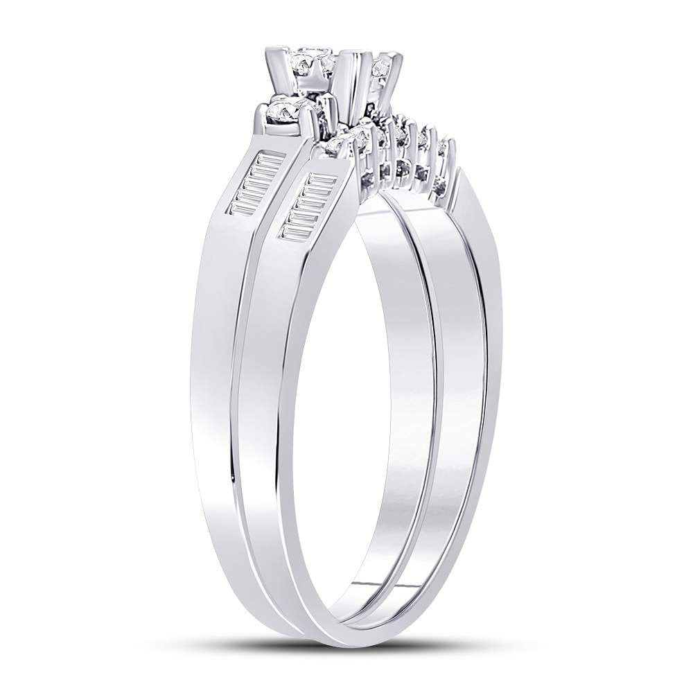 10K White Gold Princess Diamond Bridal Wedding Ring Band Set 3/8 Cttw, Womens Size: 5-10