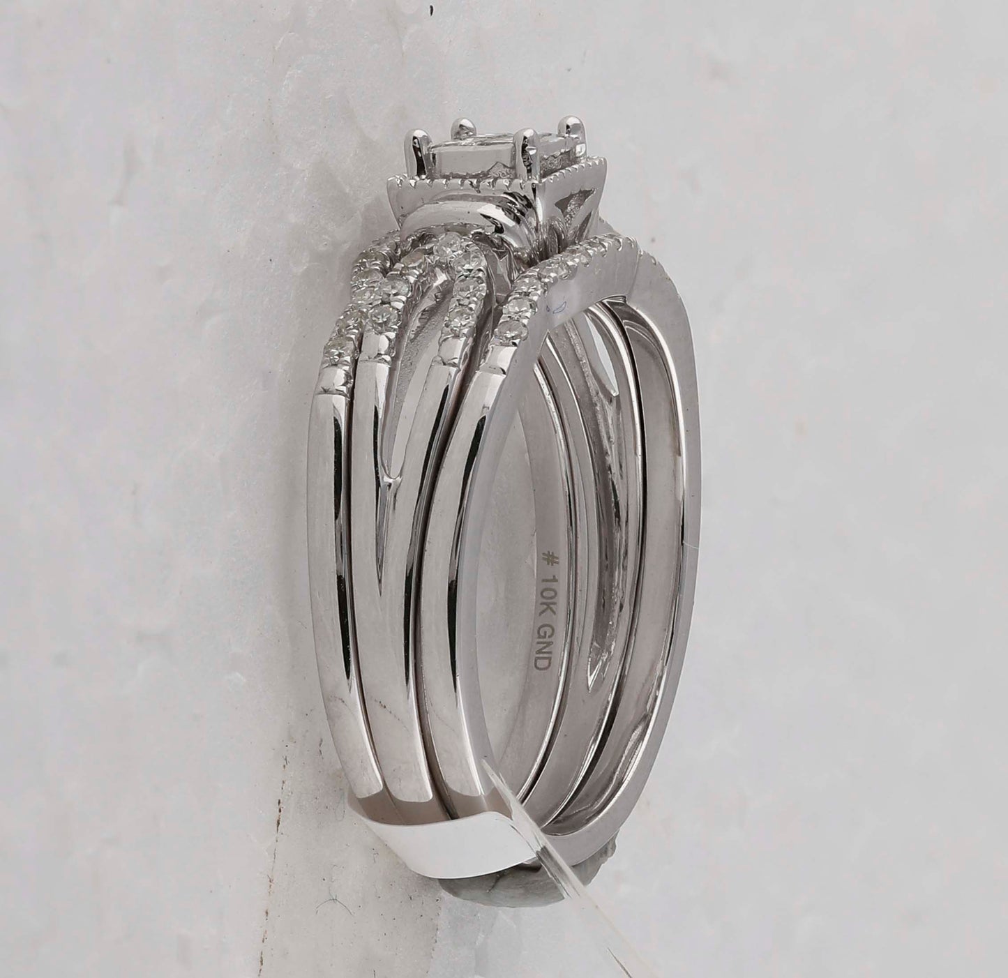 10kt White Gold Womens Princess Diamond 3-piece Bridal Wedding Engagement Ring Band Set 1/4 Cttw