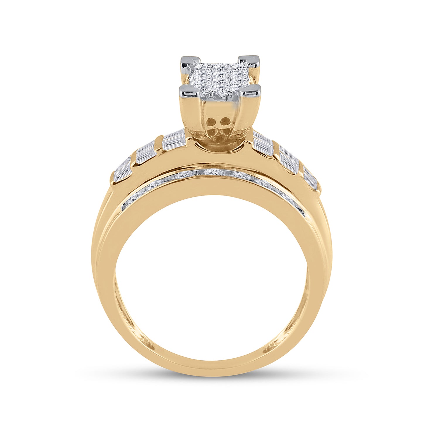 14K Yellow Gold Princess Diamond Cluster Bridal Wedding Engagement Ring 7/8 Cttw, Womens Size: 5-10