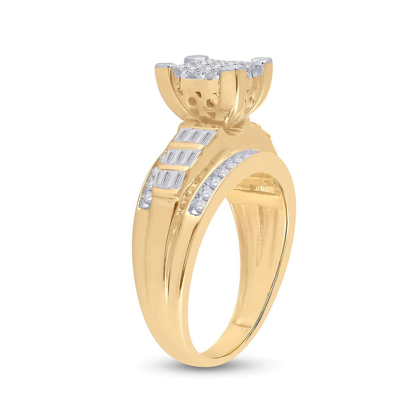 14K Yellow Gold Princess Diamond Cluster Bridal Wedding Engagement Ring 7/8 Cttw, Womens Size: 5-10