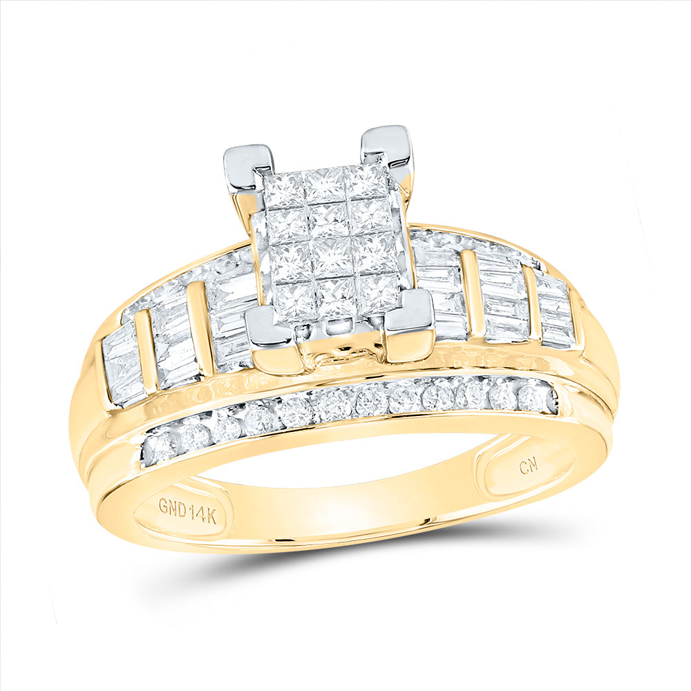 14K Yellow Gold Princess Diamond Cluster Bridal Wedding Engagement Ring 7/8 Cttw, Womens Size: 5-10