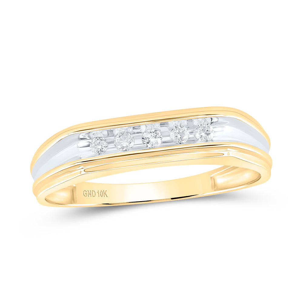 10K Two-tone Gold Mens Round Diamond Wedding Band Ring 1/8 Cttw, Mens Size: 7-13