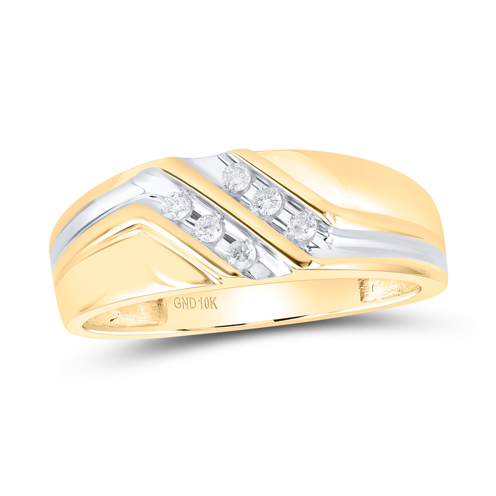 10K Two-tone Gold Mens Round Diamond Wedding Band Ring 1/8ctw, Mens Size: 7-13
