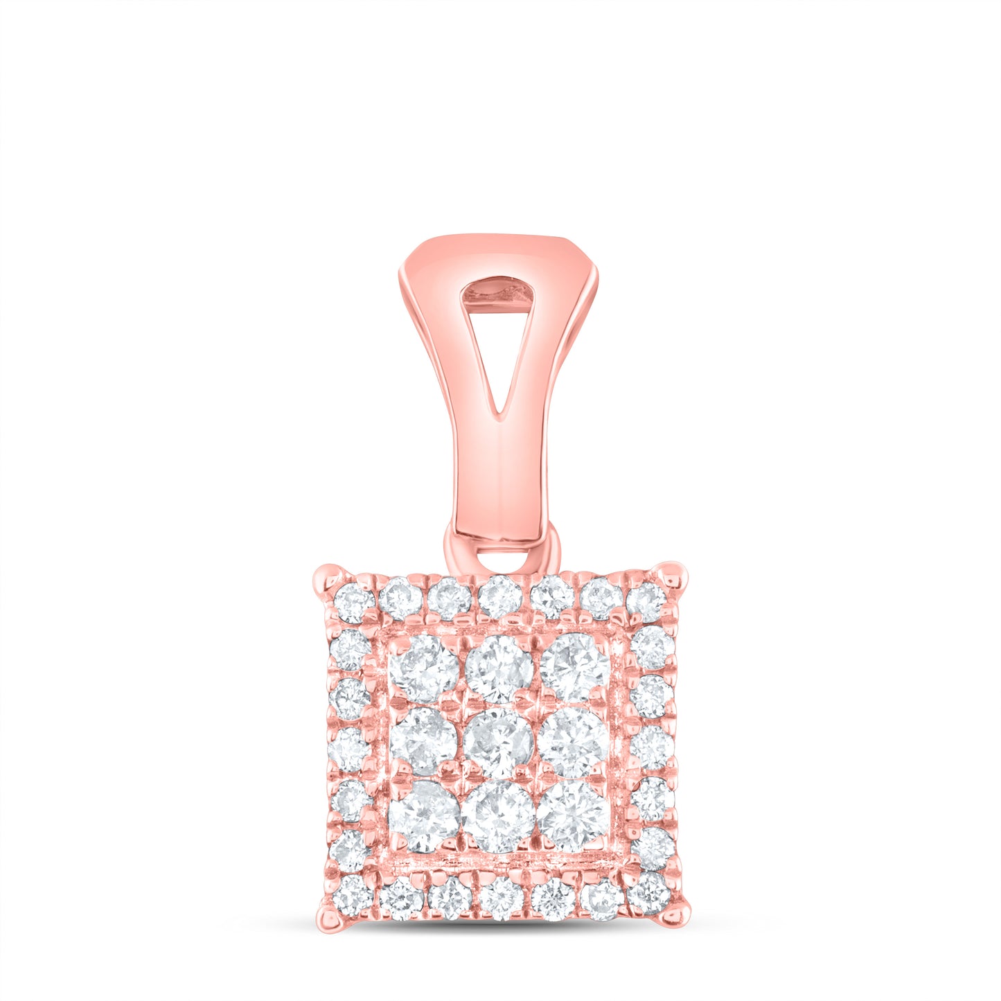 14K Rose Gold Womens Round Diamond Square Cluster Pendant 1/4 Cttw