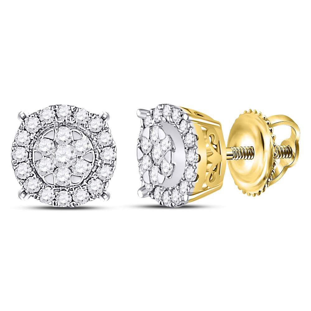 14K Rose Or Yellow Gold Womens Round Diamond Halo Cluster Earrings