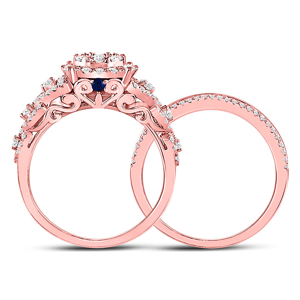 14K Rose Gold Round Dia. Bridal Wedding Band Set 1ctw, Women's Size: 5-10
